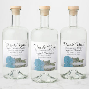 Elegant Turquoise Blue Rose Chic Wedding Thank You Liquor Bottle Label