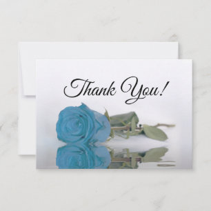 Elegant Turquoise Blue Rose Simple Wedding Thank You Card