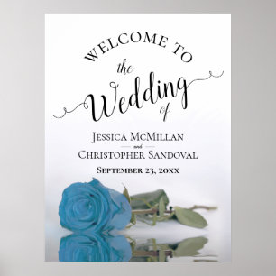 Elegant Turquoise Blue Rose Stylish Wedding Poster