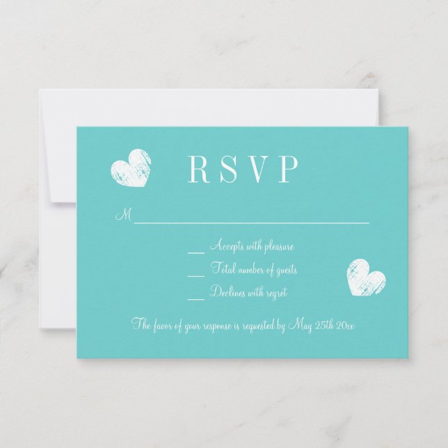 Elegant turquoise blue RSVP wedding response cards (Front)