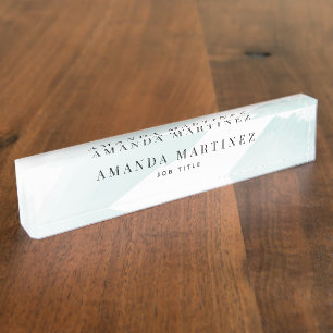 Elegant Turquoise Blue Watercolor Desk Name Plate