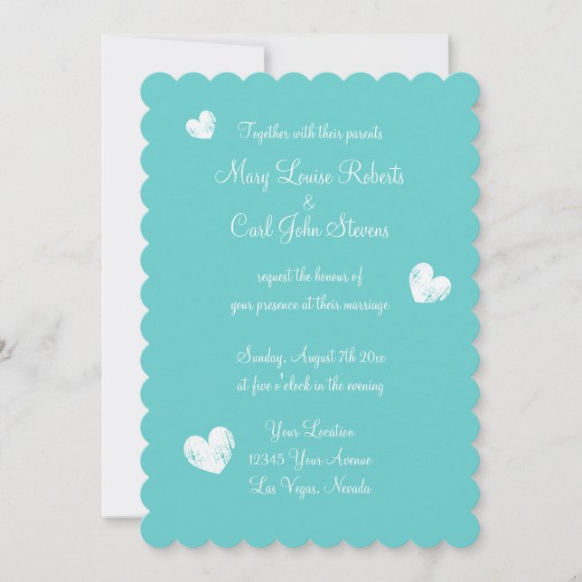 Elegant turquoise blue wedding invitation template (Front)