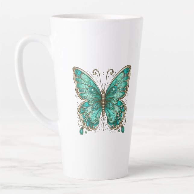 Elegant Turquoise butterfly Large Latte Mug (Left)