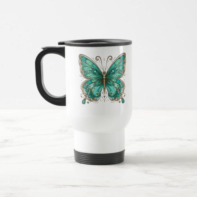 Elegant Turquoise butterfly Travel Mug (Left)