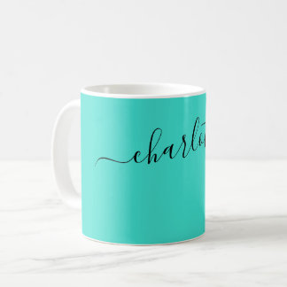 Elegant Turquoise Colour Modern Name Personalised Coffee Mug