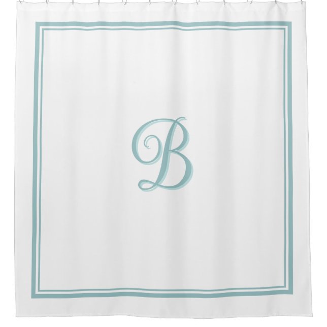 Elegant Turquoise Double Border Script Monogram  Shower Curtain (Front)
