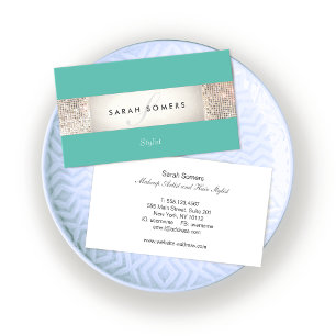 Elegant Turquoise FAUX Silver Sequin Monogram 2 Business Card