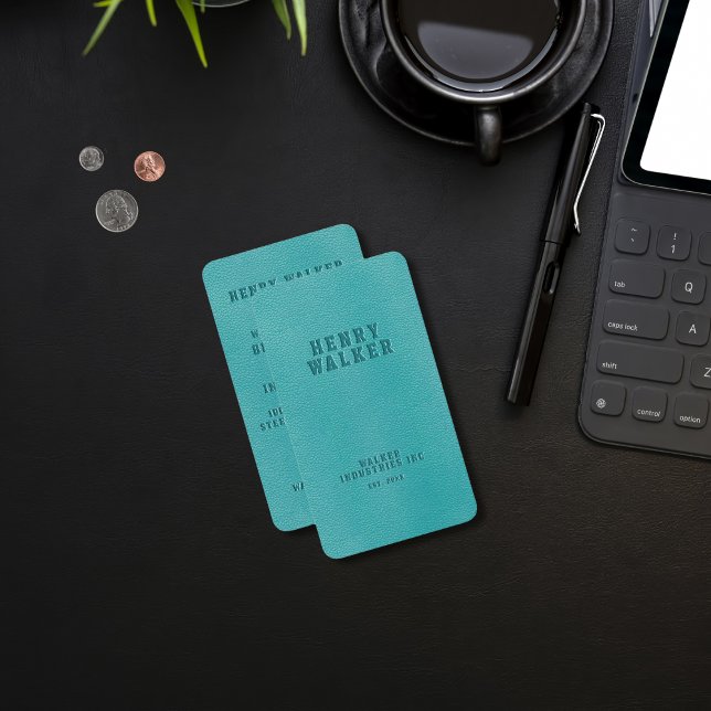 Elegant Turquoise Faux Vegan Leather Business Card (Creator Uploaded)