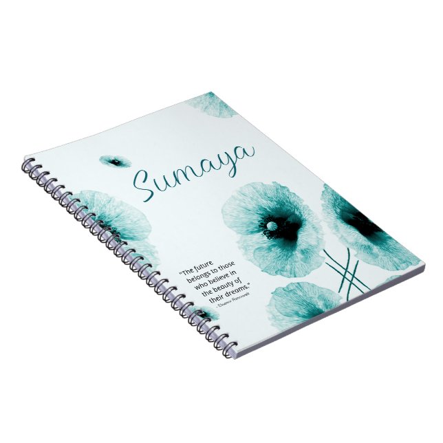 Elegant Turquoise Floral Customizable Notebook (Right Side)