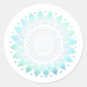 Elegant Turquoise Floral Lotus White Marble Classic Round Sticker