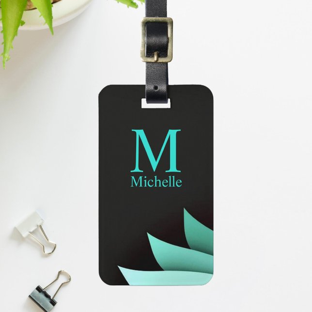Elegant Turquoise Floral Personalised Monogram Luggage Tag (Creator Uploaded)