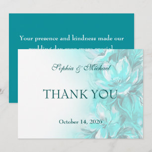 Elegant turquoise floral wedding thank you card