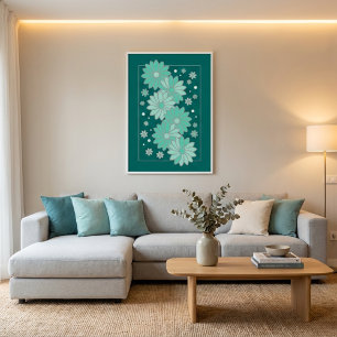 Elegant Turquoise Flowers Wall Art