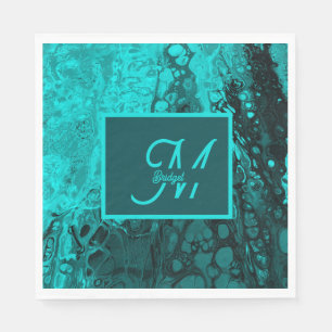 Elegant Turquoise Fluid Script monogram Art Napkin