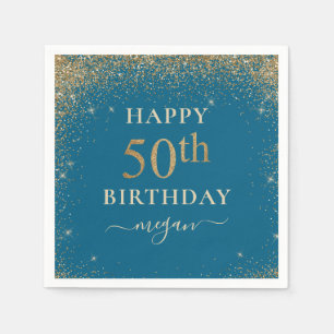 Elegant Turquoise Glitter 50th Birthday Party Napkin