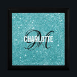 Elegant turquoise glitter monogram name gift box<br><div class="desc">Elegant turquoise glitter monogram name gift box. Personalise with your name and initial.</div>