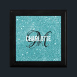 Elegant turquoise glitter monogram name gift box<br><div class="desc">Elegant turquoise glitter monogram name gift box. Personalise with your name and initial.</div>