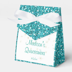 Elegant Turquoise Glitter, Quinceanera Custom Favour Box
