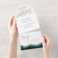 Elegant Turquoise Gold Agate Calligraphy Wedding