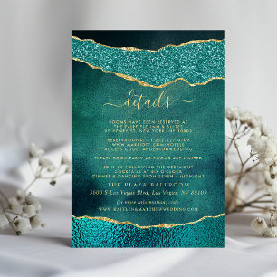 Elegant Turquoise & Gold Agate Wedding Detail Enclosure Card