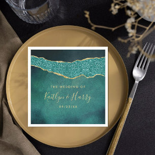 Elegant Turquoise & Gold Agate Wedding Napkin