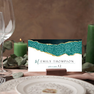 Elegant Turquoise & Gold Agate Wedding Place Card