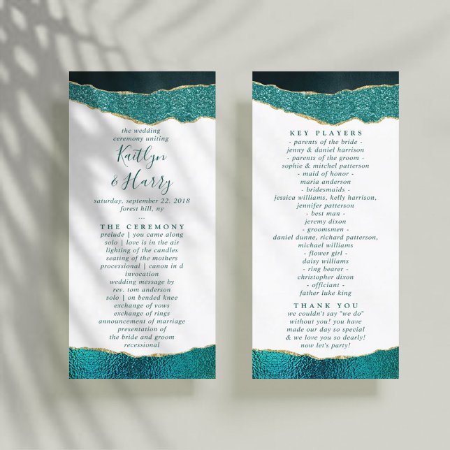 Elegant Turquoise & Gold Agate Wedding Programme (Creator Uploaded)