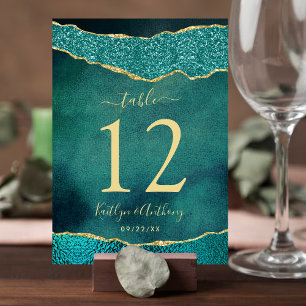Elegant Turquoise & Gold Agate Wedding Table Number