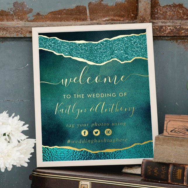 Elegant Turquoise & Gold Agate Wedding Welcome Foil Prints (Creator Uploaded)