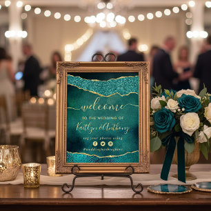 Elegant Turquoise & Gold Agate Wedding Welcome Poster