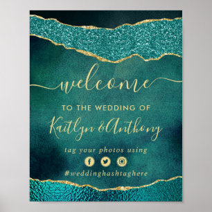 Elegant Turquoise & Gold Agate Wedding Welcome Poster