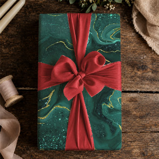 Elegant Turquoise Gold Marbled Fluid Abstract Wrapping Paper