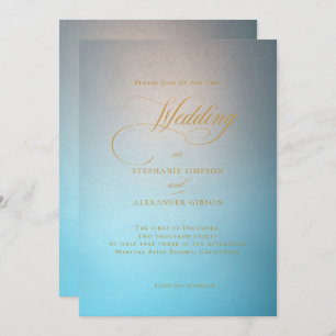 Elegant Turquoise Gold Script Wedding Invitation