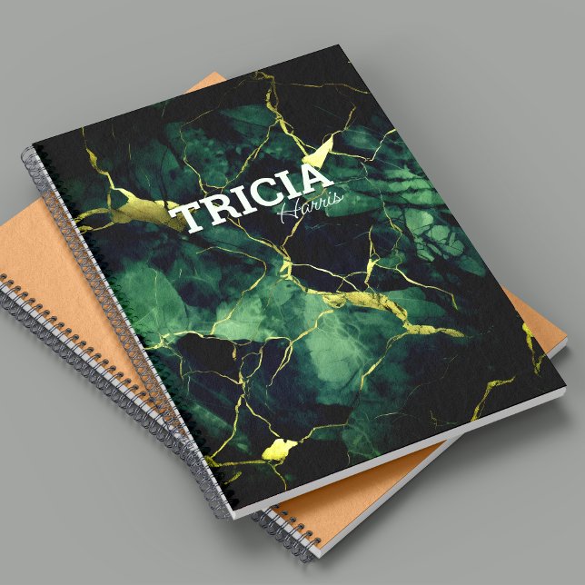 Elegant turquoise green marble faux gold glitter notebook (Creator Uploaded)