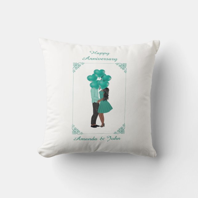 Elegant turquoise Happy Anniversary Custom Pillow  (Front)