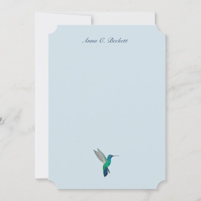 Elegant Turquoise Hummingbird Note Card (Front)