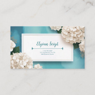 Elegant Turquoise Hydrangea Floral Gold Frame Business Card