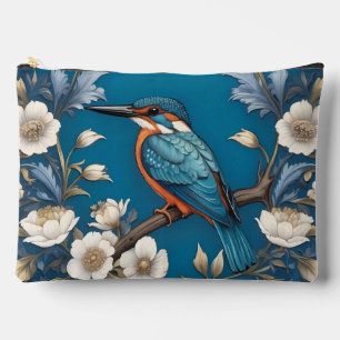 Elegant Turquoise Kingfisher Bird Floral  Accessory Pouch
