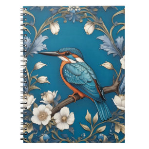 Elegant Turquoise Kingfisher Bird Floral  Notebook