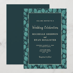 Elegant Turquoise Leaf Pattern Botanical Wedding I Invitation