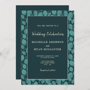 Elegant Turquoise Leaf Pattern Botanical Wedding I Invitation