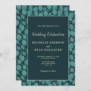 Elegant Turquoise Leaf Pattern Botanical Wedding Invitation