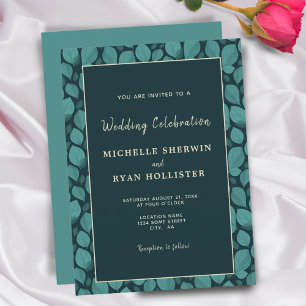 Elegant Turquoise Leaf Pattern Botanical Wedding Invitation