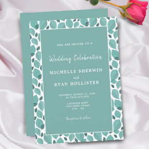 Elegant Turquoise Leaf Pattern Botanical Wedding Invitation