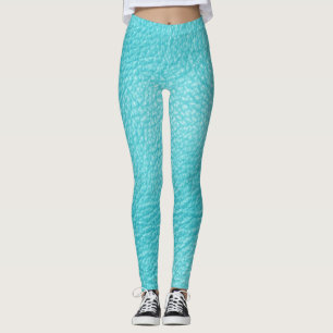 Elegant Turquoise Leather Texture Leggings