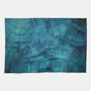 Elegant Turquoise Mandala Watercolor Pattern Tea Towel