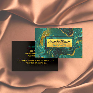 Elegant turquoise marble art faux gold glitter bus business card