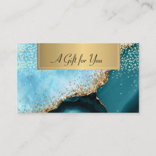 Elegant  Turquoise Marble Gold Confetti Discount Card