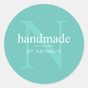 Elegant Turquoise Monogram Handmade Custom Crafter Classic Round Sticker