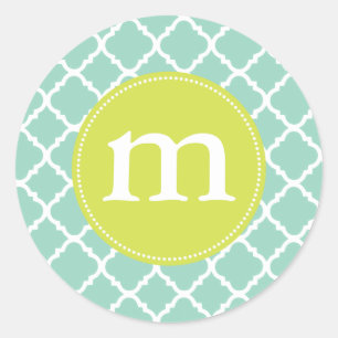 Elegant Turquoise Moroccan Quatrefoil Personalised Classic Round Sticker